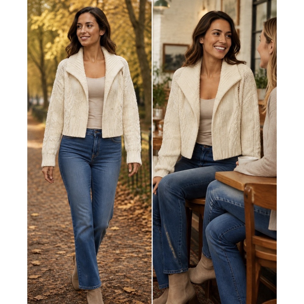 Universal Thread Cable Knit Open Front Cardigan sweater Size Small Ivory